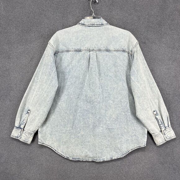 Wild Fable Denim Shirt Womens Large Light Wash Snap Front Shacket 100% Cotton - Picture 2 of 16